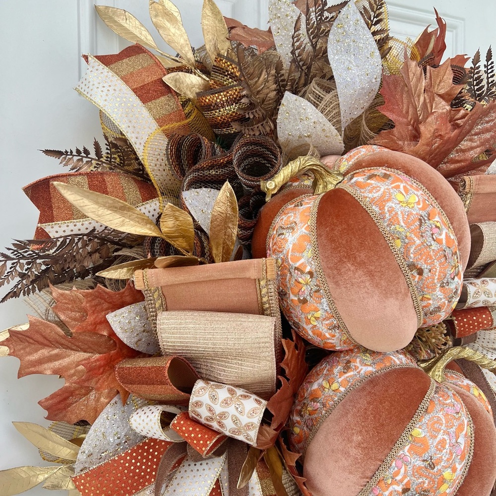 XL Handmade Elegant Fall Autumn Wreath for front door. Aprox 31” wide - Picture 8 of 10